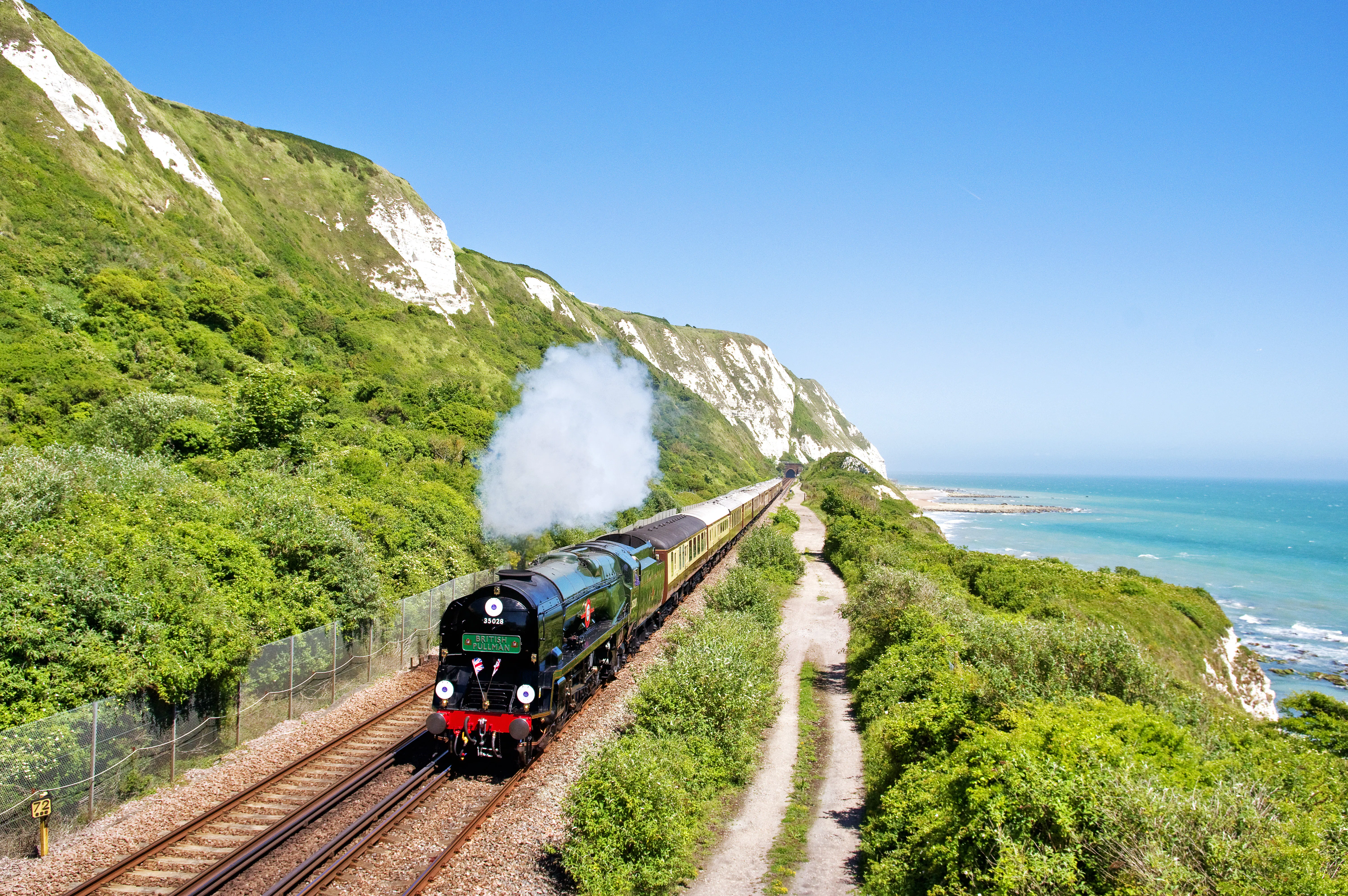 Belmond British Pullman on the British Coast