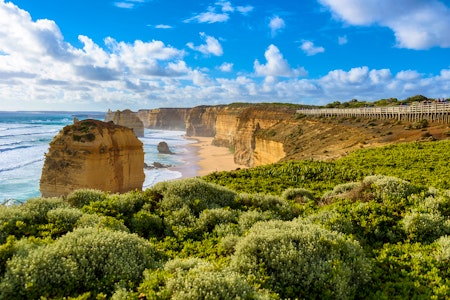 View of the coastline and the cliffs of the 12 apostles, Great Ocean Road, Victoria, Australia