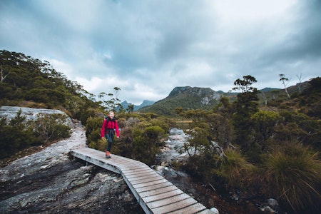 A hiker on Cradle Mountain