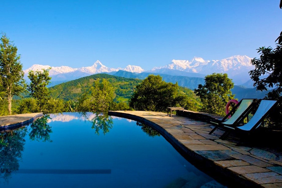 Swimming pool at Tiger Mountain Lodge, Nepal