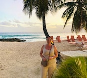 Eleanor on the beach at O2 Beach Club in Barbados